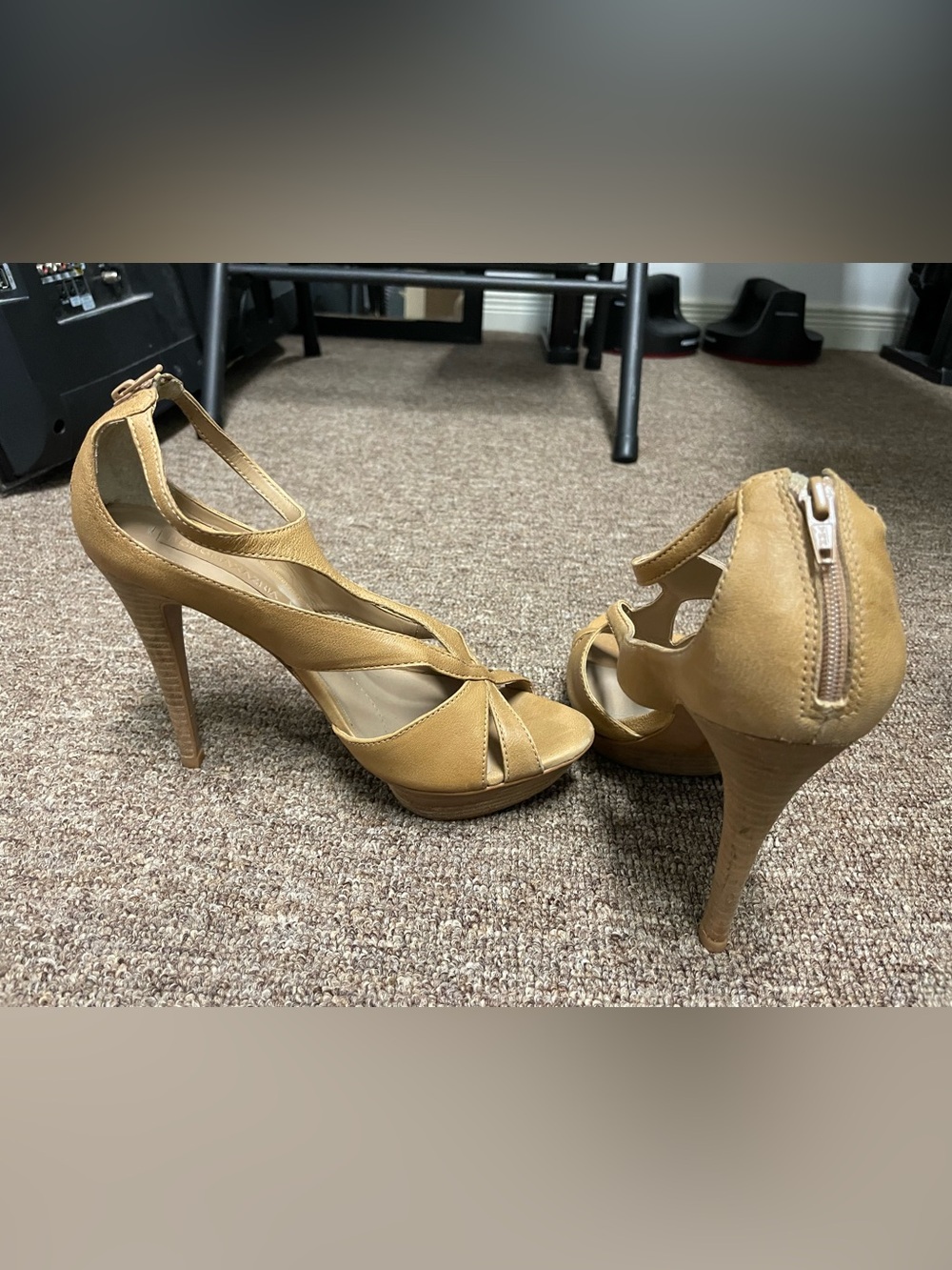 BCBGMaxAzria Tan Platform Slingback Heels